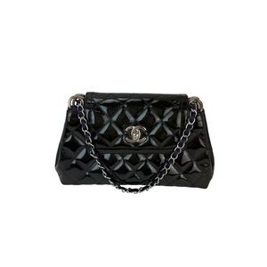 Chanel Medium Coco Shine Accordion Patent Leather Dark Navy Flap Crossbody Bag